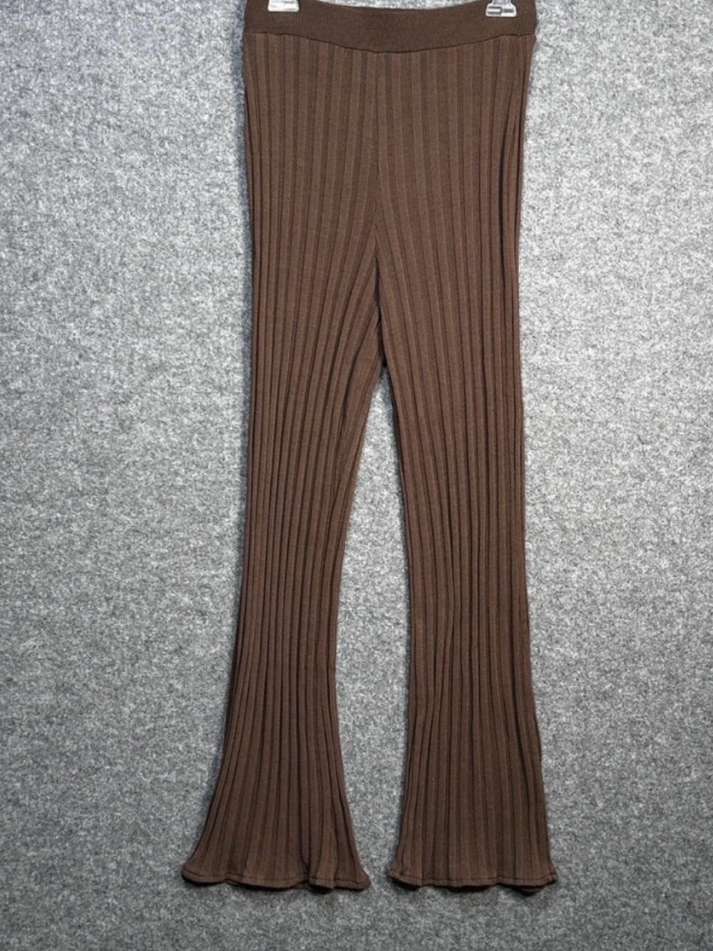 Zara Women’s S Brown Ribbed Knit Flare Leg Pants Athleisure Loungewear Beach